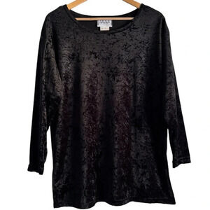 Jazz Sport Vintage Women's Black Velour Top Blouse size Large Whimsigoth Y2K 90s